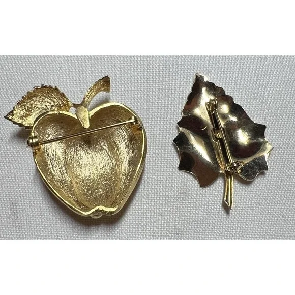 Vintage Leaf/Fall Brooch Lot of 6 Gold Tone Fall Theme Pins Mixed Styles Jewelry - Picture 7 of 7